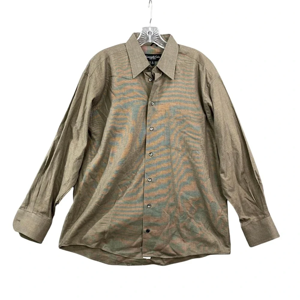 Kenneth Cole New York Dress Shirt Men 16 32/33 Tan Office Wear Preppy‎ Normcore